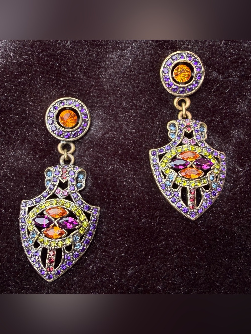 Vintage Heidi Daus Multicolor Swarovski Crystal Art Deco Drop Earrings